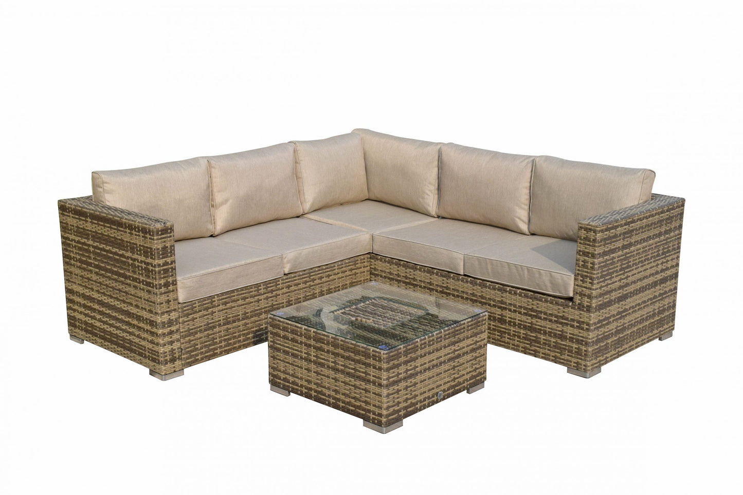 Rattan Brown Corner Sofa with Ice Bucket and Coffee Table in Brown | Georgia | Geor0312