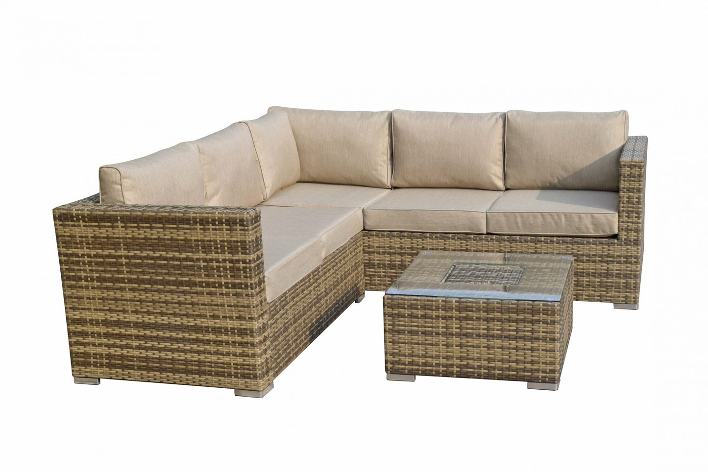 Rattan Brown Corner Sofa with Ice Bucket and Coffee Table in Brown | Georgia | Geor0312