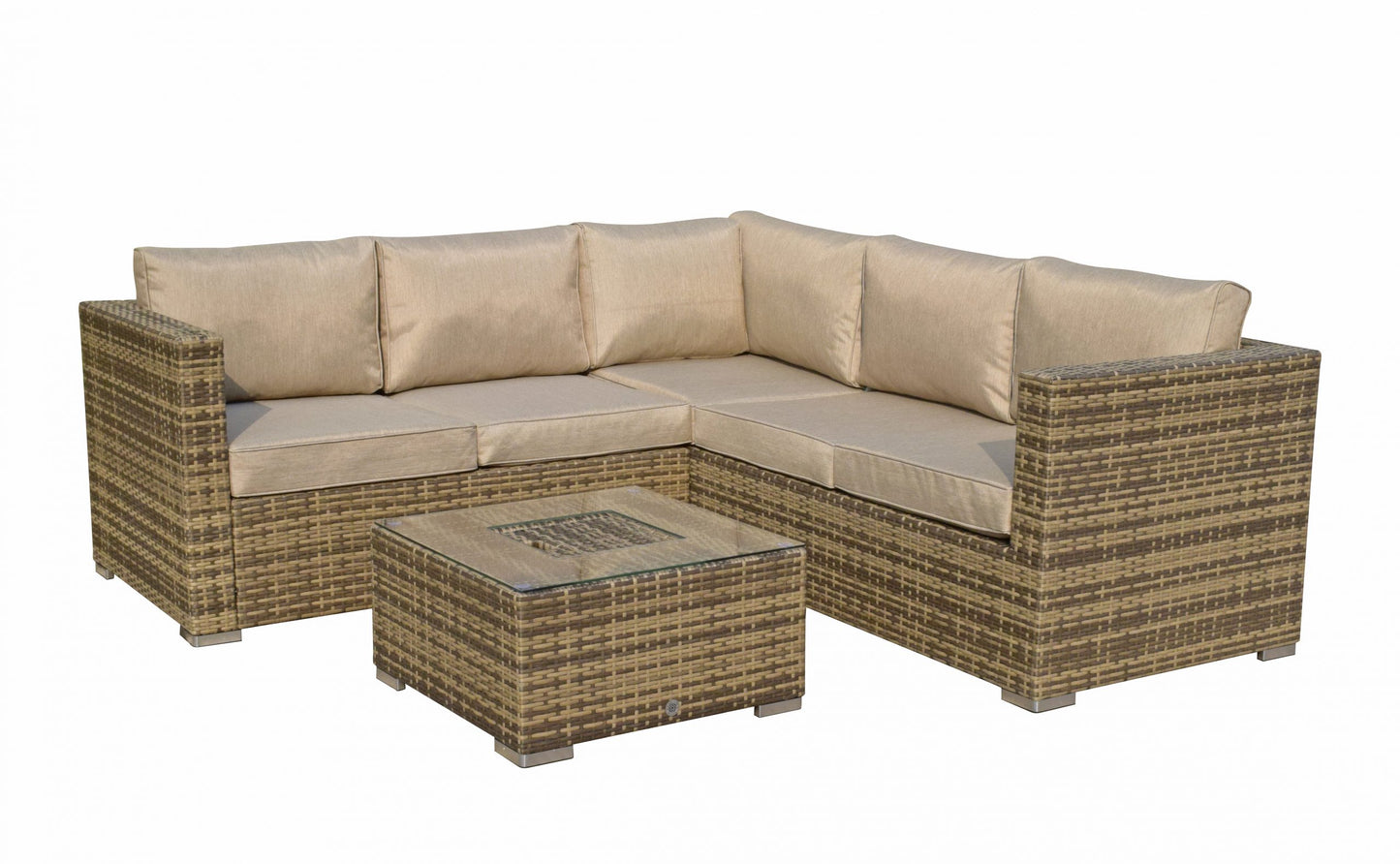 Rattan Brown Corner Sofa with Ice Bucket and Coffee Table in Brown | Georgia | Geor0312