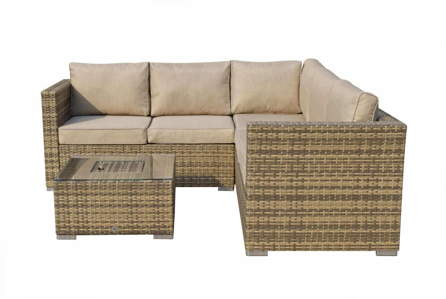 Rattan Brown Corner Sofa with Ice Bucket and Coffee Table in Brown | Georgia | Geor0312