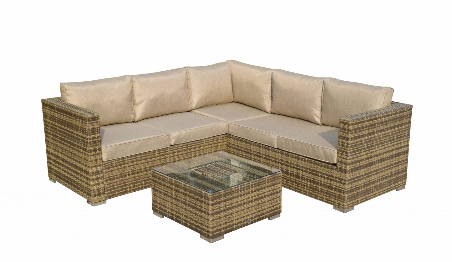 Rattan Brown Corner Sofa with Ice Bucket and Coffee Table in Brown | Georgia | Geor0312