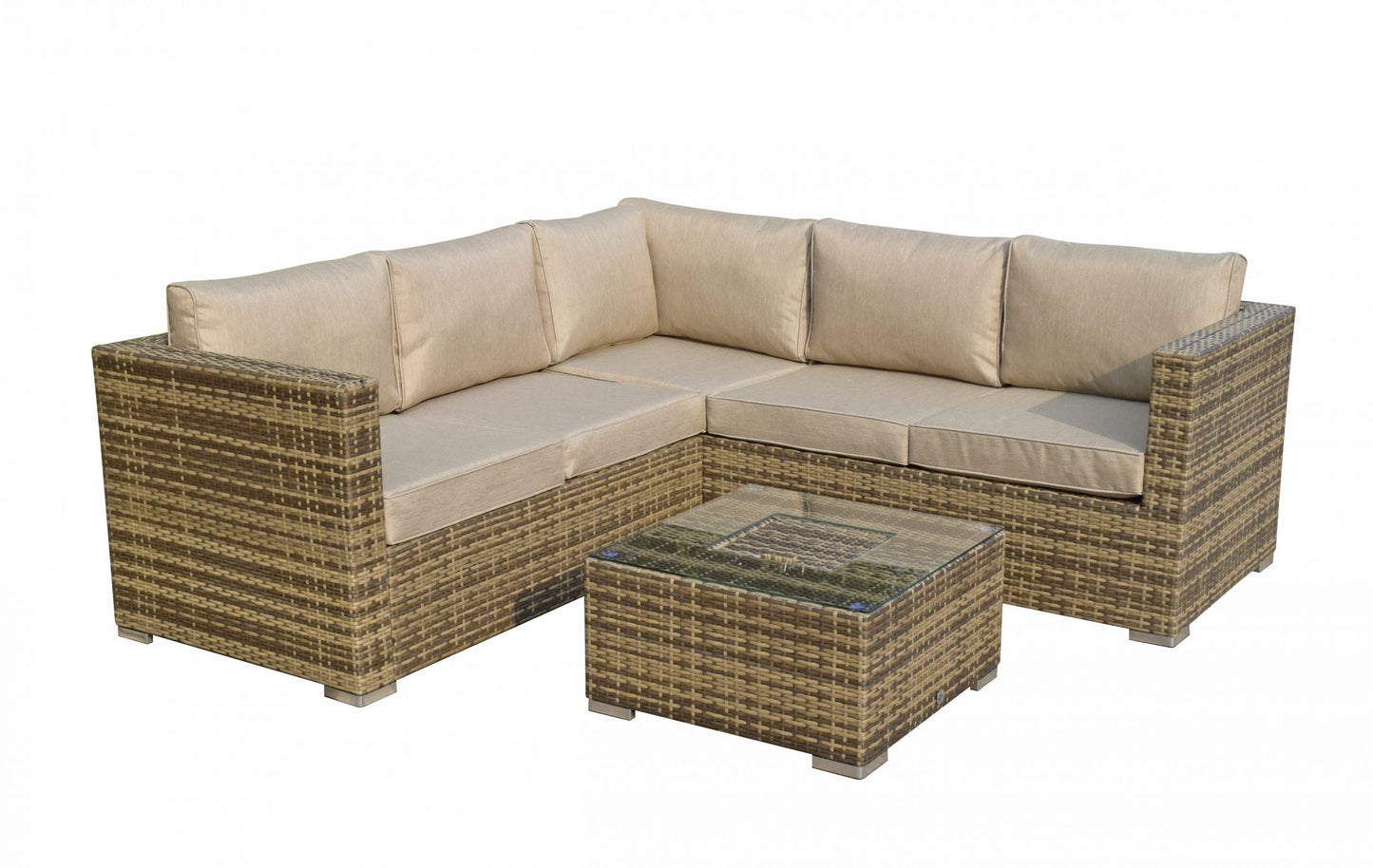 Rattan Brown Corner Sofa with Ice Bucket and Coffee Table in Brown | Georgia | Geor0312