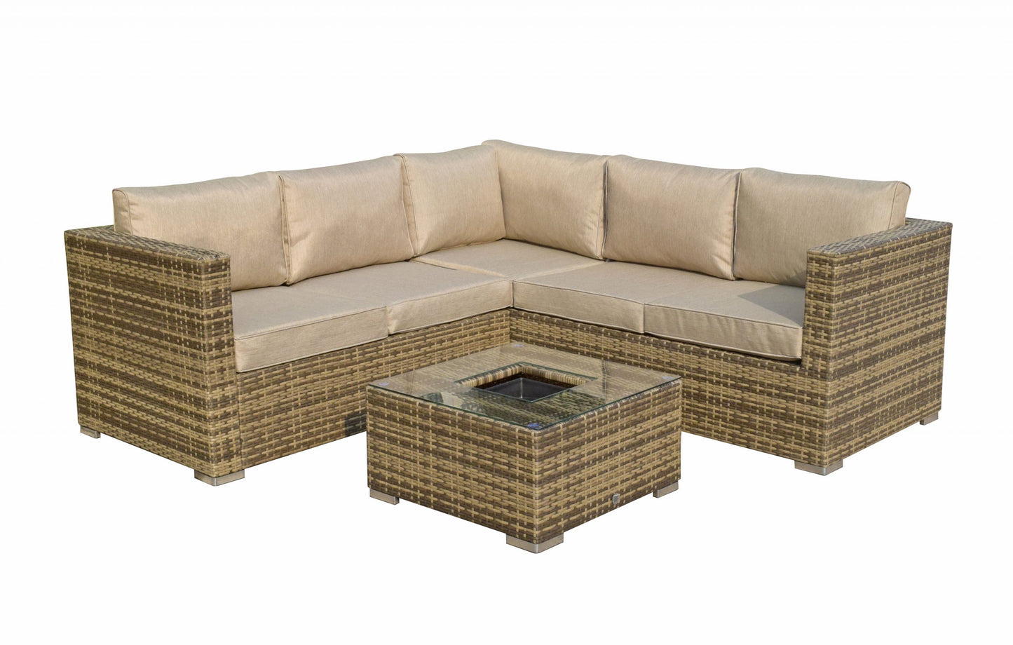 Rattan Brown Corner Sofa with Ice Bucket and Coffee Table in Brown | Georgia | Geor0312