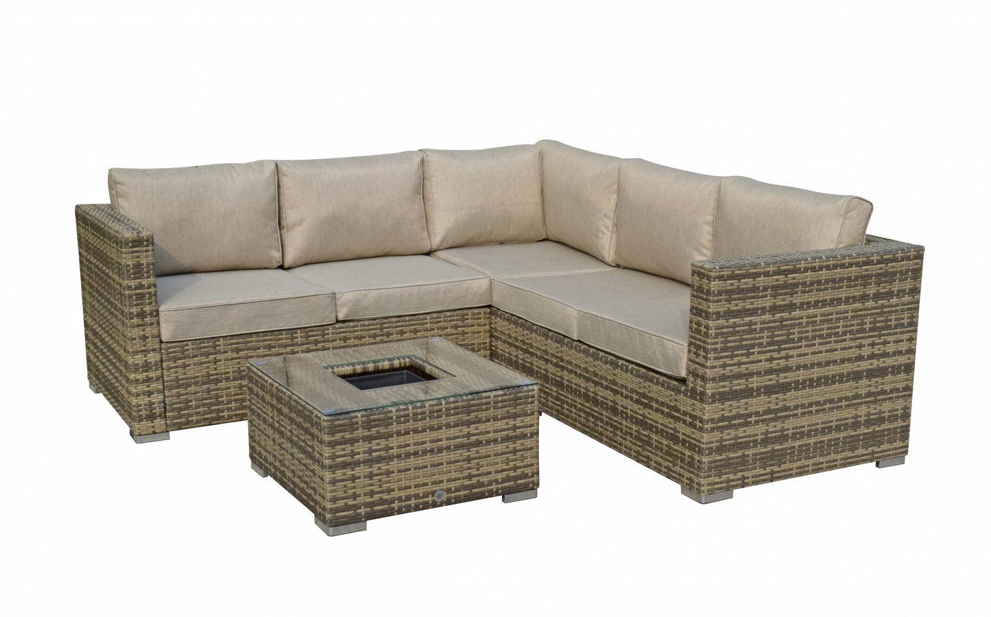 Rattan Brown Corner Sofa with Ice Bucket and Coffee Table in Brown | Georgia | Geor0312