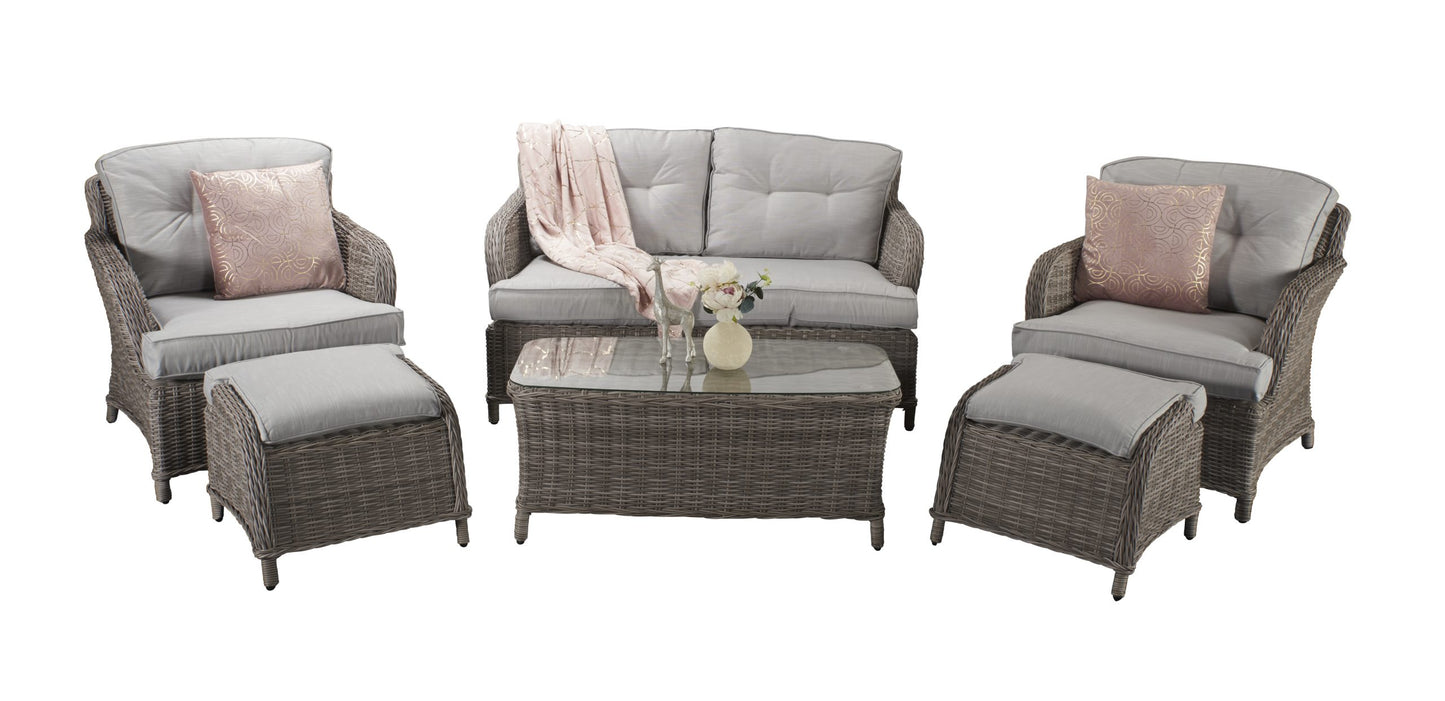 Rattan Harriet 2 Seater Sofa + 2 Ottoman Stools Dining Set | Harr0134