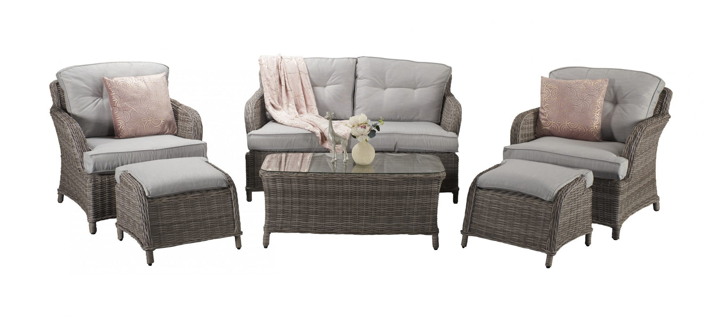 Rattan Harriet 2 Seater Sofa + 2 Ottoman Stools Dining Set | Harr0134