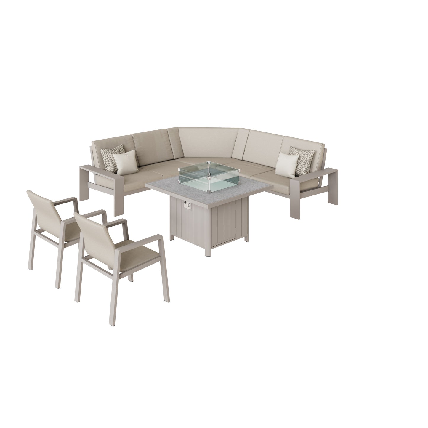 Signature Weave - Venus angled corner with two dining chairs + gas firepit table | VENU0463