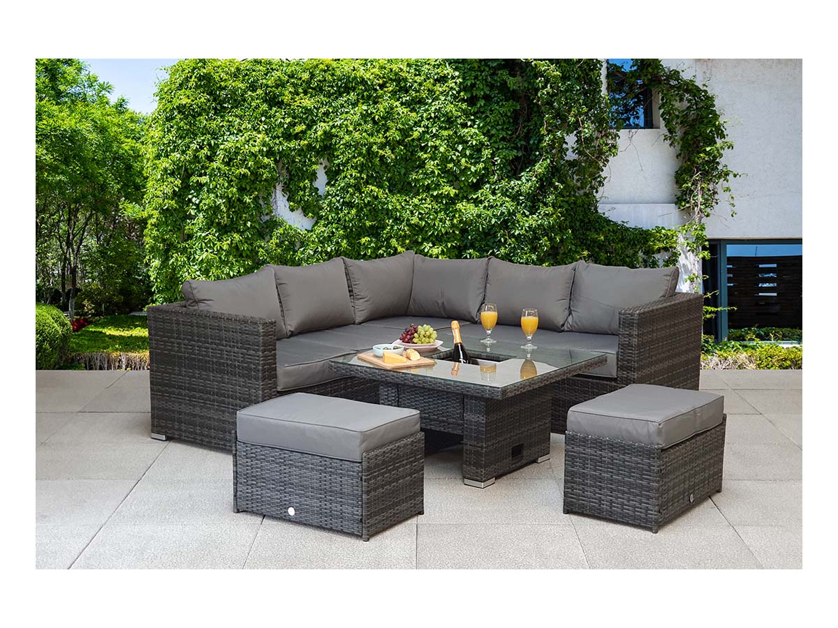 Signature Weave - GEORGIA Corner Hi/Low Dining Set Grey With Ice Bucket | GEOR0405