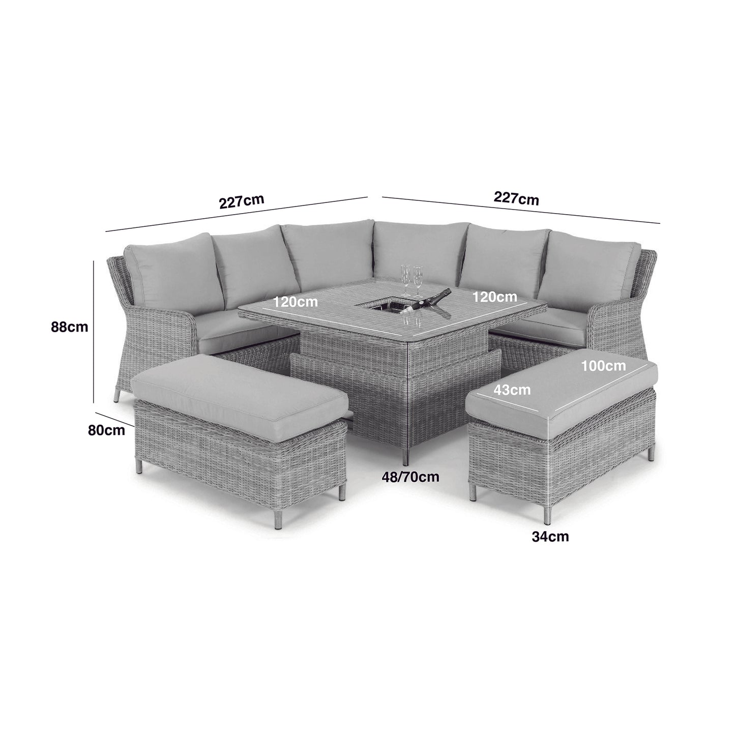 Homeflair – Oxford Royal Rattan U Corner Sofa Set w/ Rising Ice Bucket table