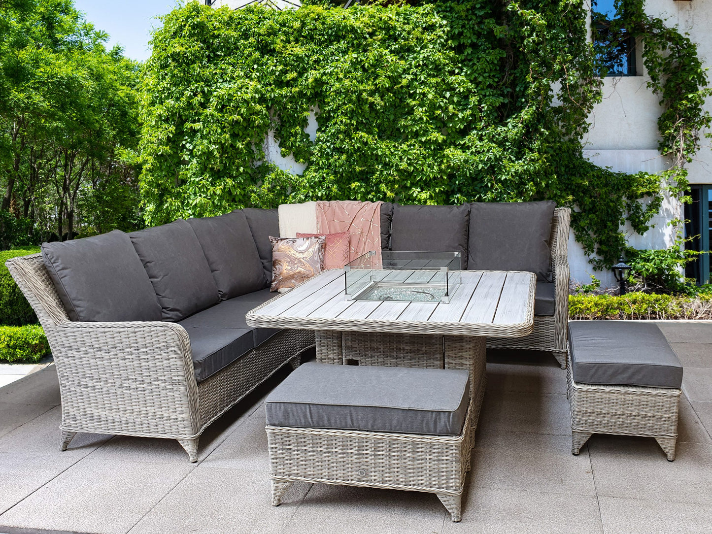 Rattan Corner Dining Sofa with Gas Fire Pit | Megh0323