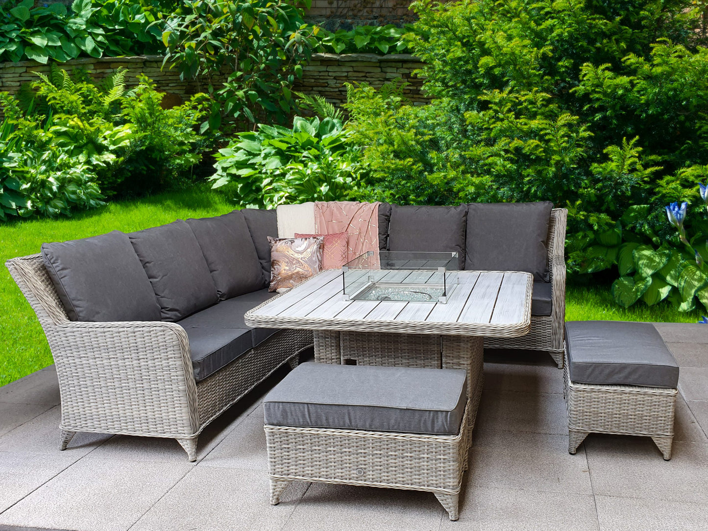 Rattan Corner Dining Sofa with Gas Fire Pit | Megh0323