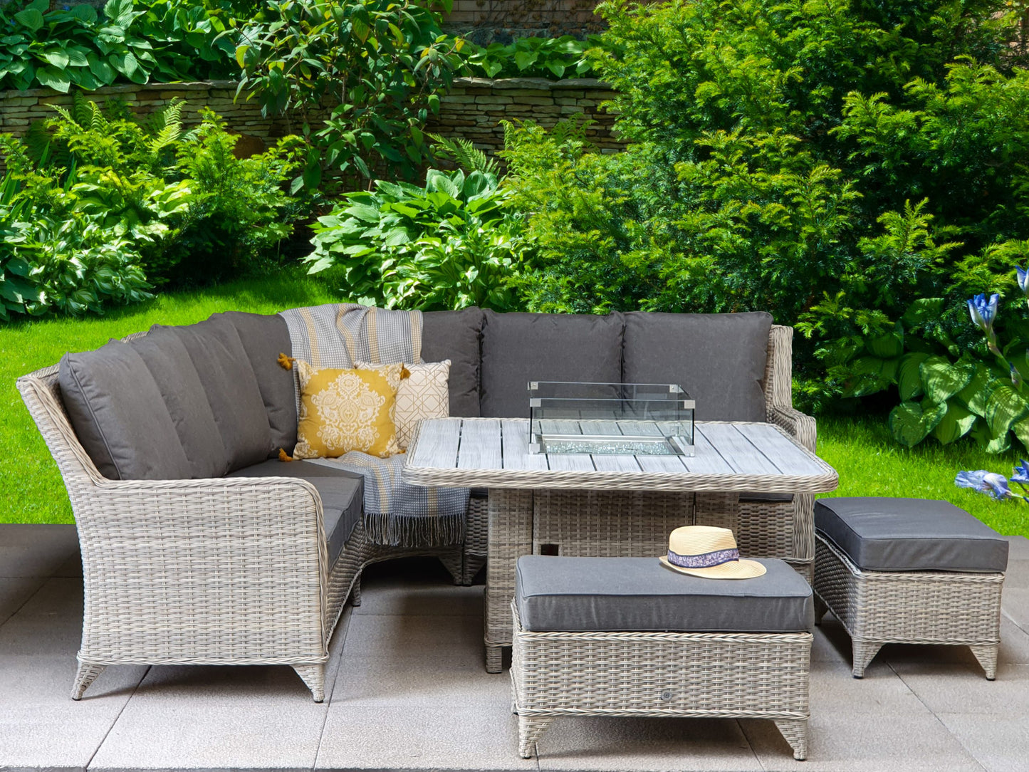 Rattan Corner Dining Sofa with Gas Fire Pit | Megh0323