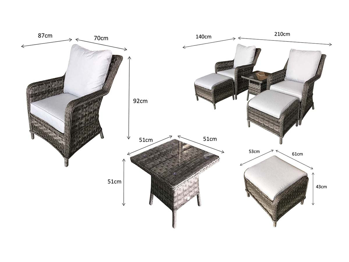 Rattan Grey Five Piece Lounge Set in Grey | Mia | Mia0102
