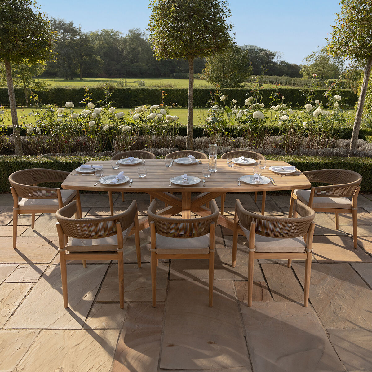 Homeflair - Porto Rope Weave 8 Seat Rectangular Dining Set