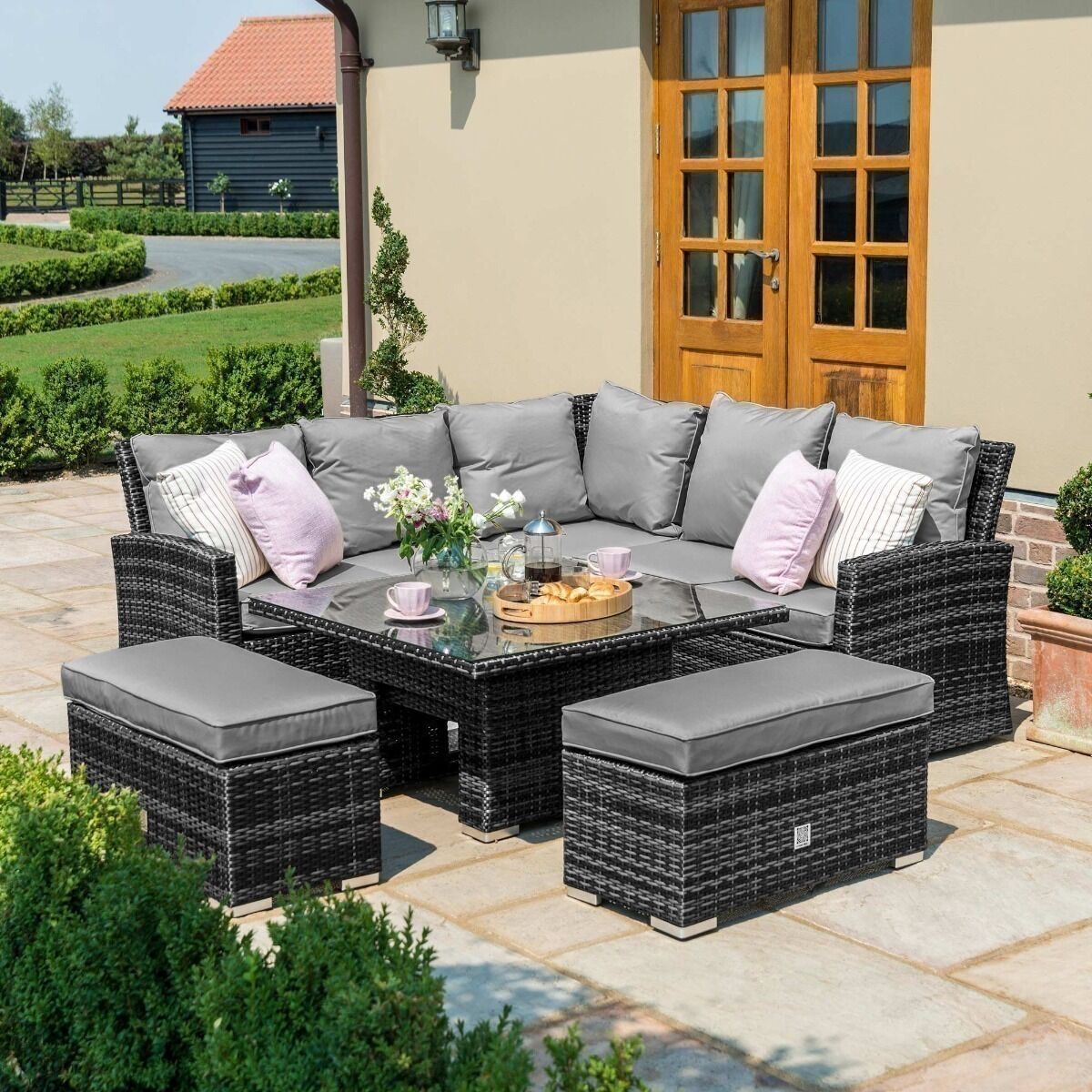 Homeflair - Richmond Rattan Corner Bench Set