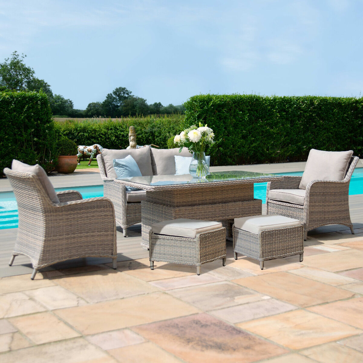 Homeflair – Cotswold Sofa Rattan Dining Set w/ Rising Table