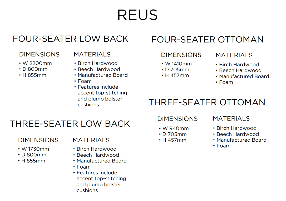 Reus Low Back Fabric Sofa & Ottoman Collection | Shackletons