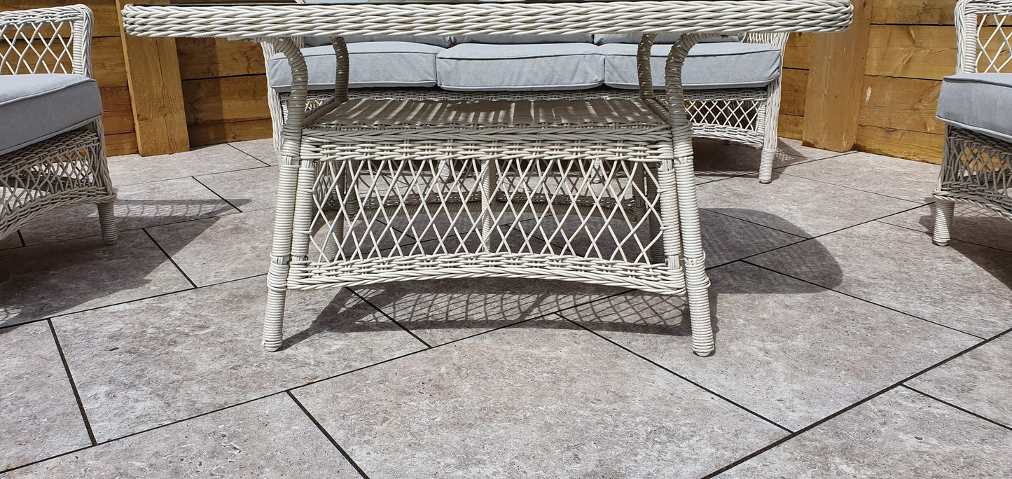 Rattan Sofa Set with Coffee Table in White Wicker | Rose | Rose0371