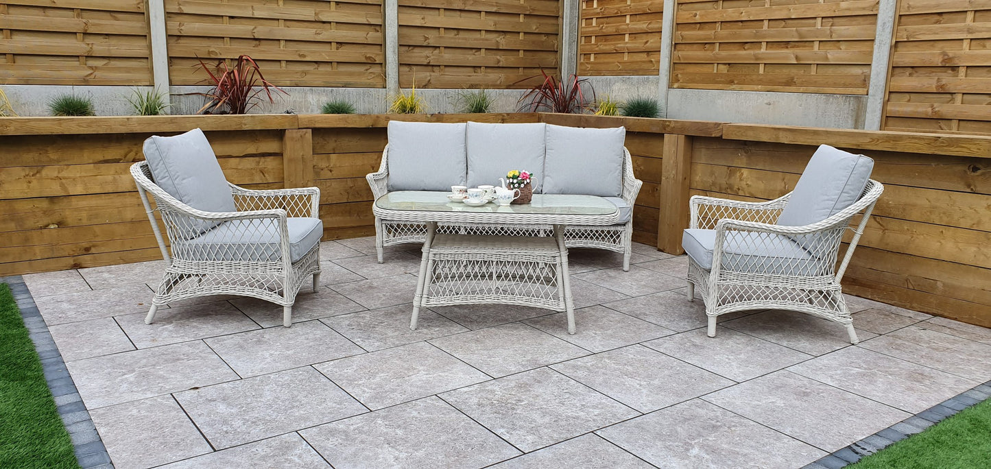 Rattan Sofa Set with Coffee Table in White Wicker | Rose | Rose0371