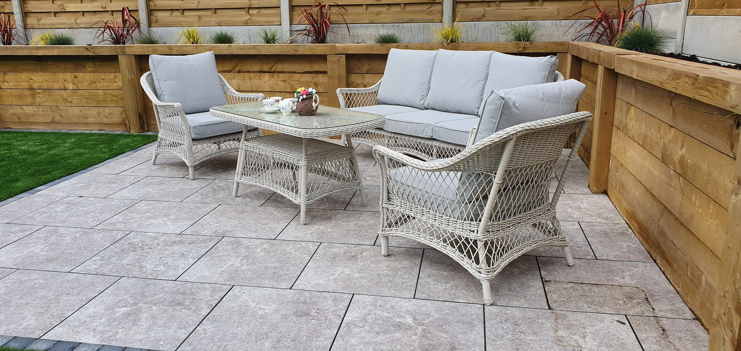 Rattan Sofa Set with Coffee Table in White Wicker | Rose | Rose0371