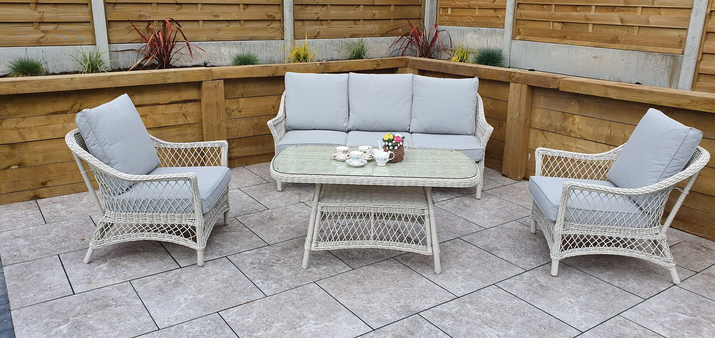 Rattan Sofa Set with Coffee Table in White Wicker | Rose | Rose0371