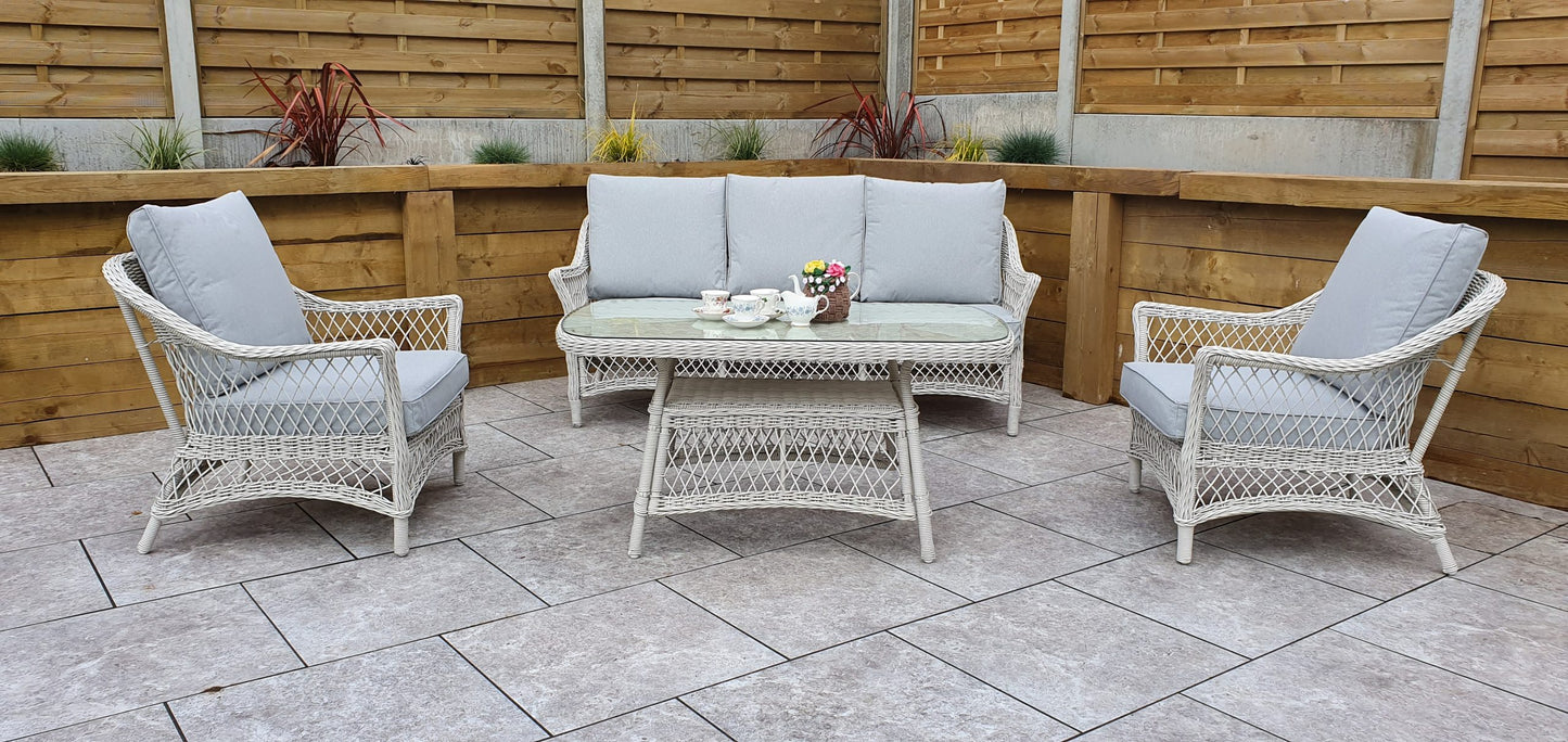 Rattan Sofa Set with Coffee Table in White Wicker | Rose | Rose0371