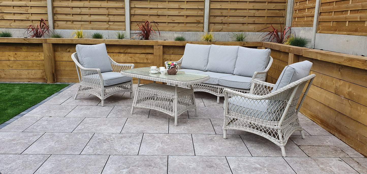 Rattan Sofa Set with Coffee Table in White Wicker | Rose | Rose0371