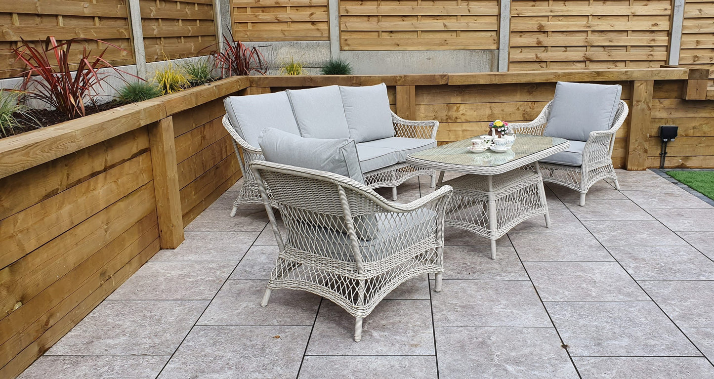 Rattan Sofa Set with Coffee Table in White Wicker | Rose | Rose0371