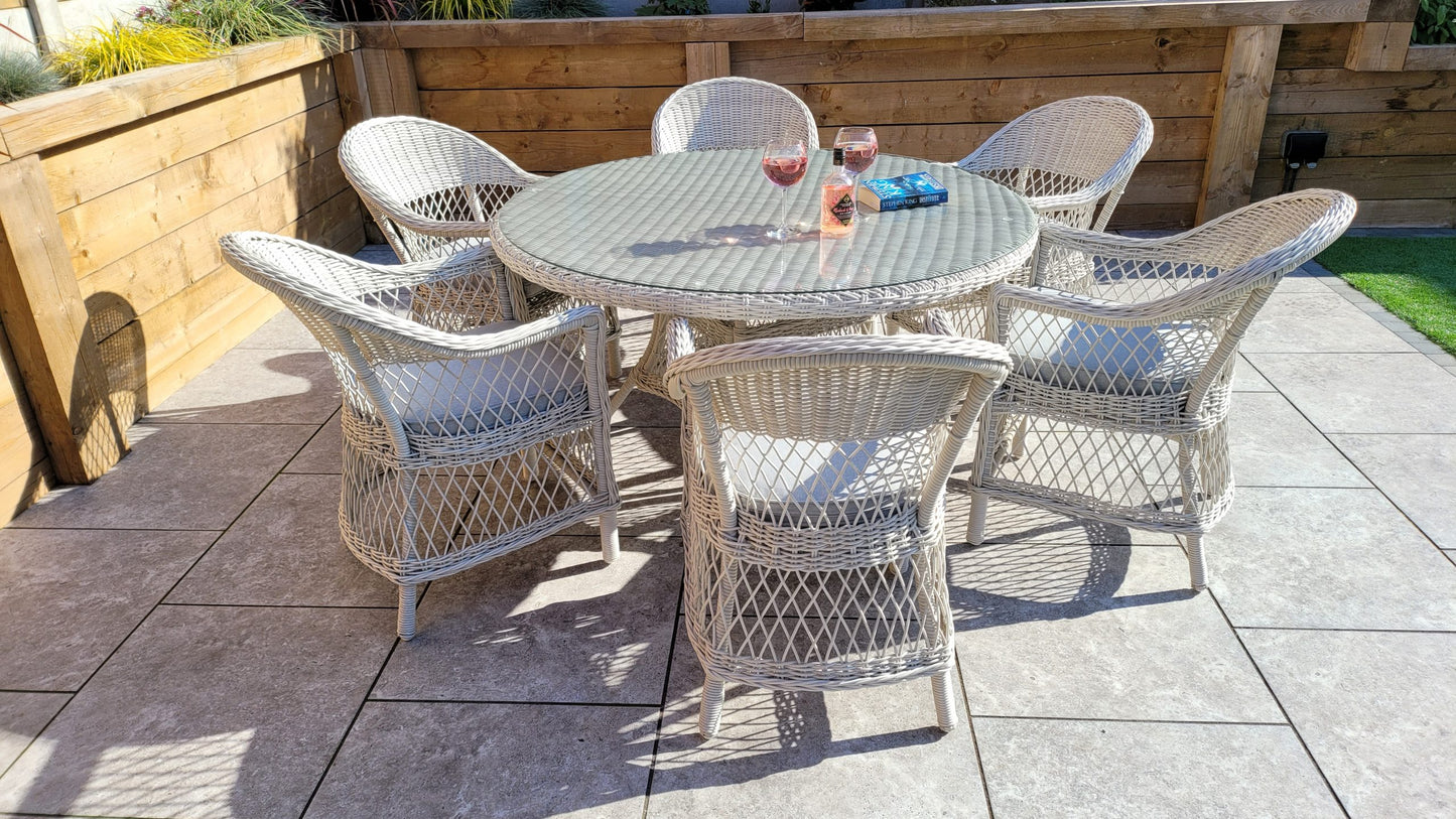 Rattan Round Table + 6 Dining Chairs | Rose | Rose0389_0393