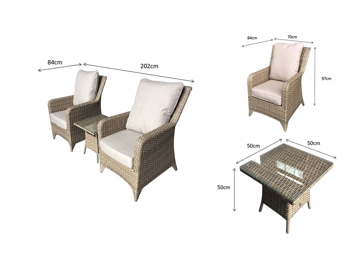 Rattan Grey 3 Piece High Back Lounge Set | Sarah | Sara0175