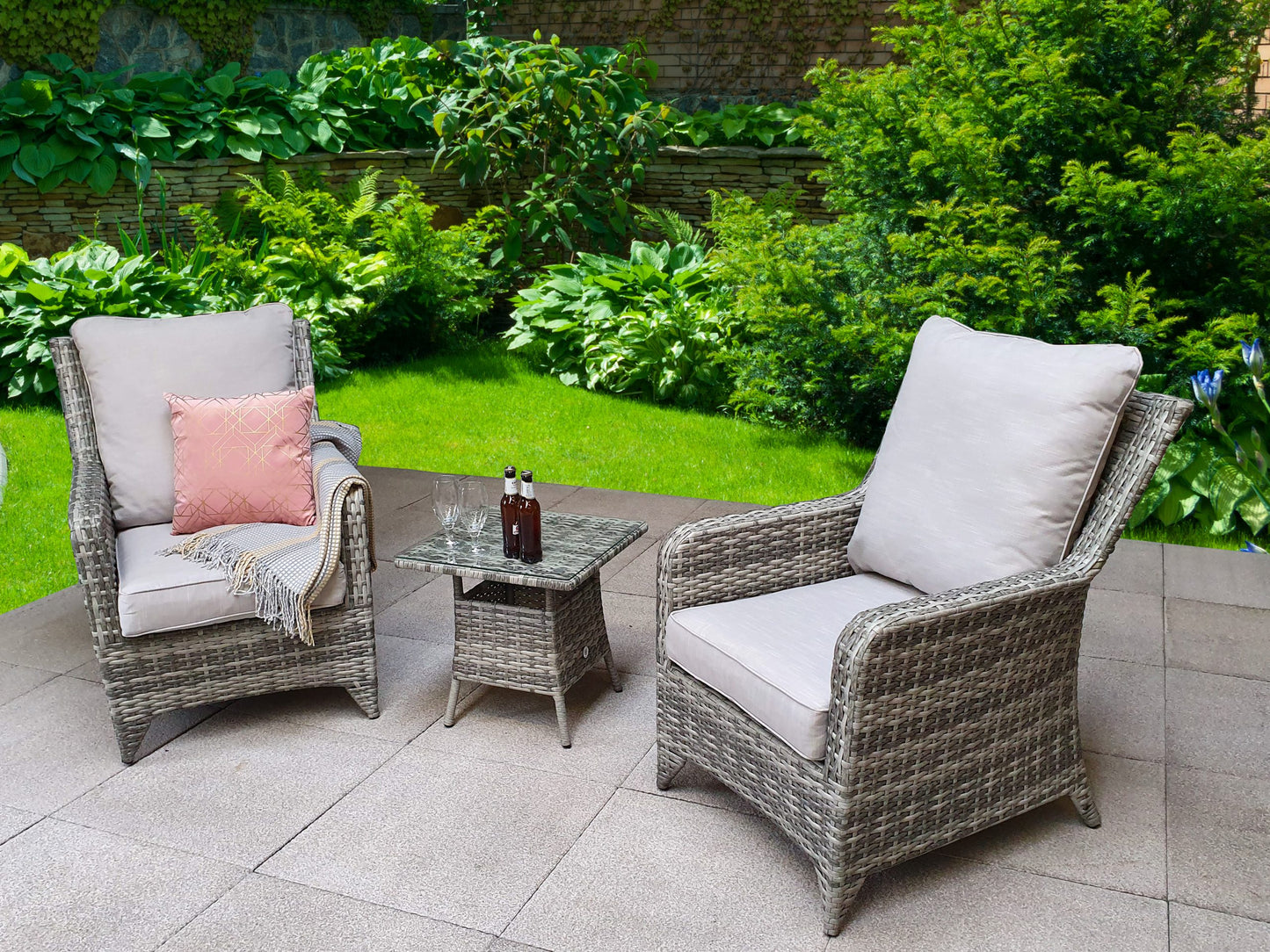Rattan Grey 3 Piece High Back Lounge Set | Sarah | Sara0175