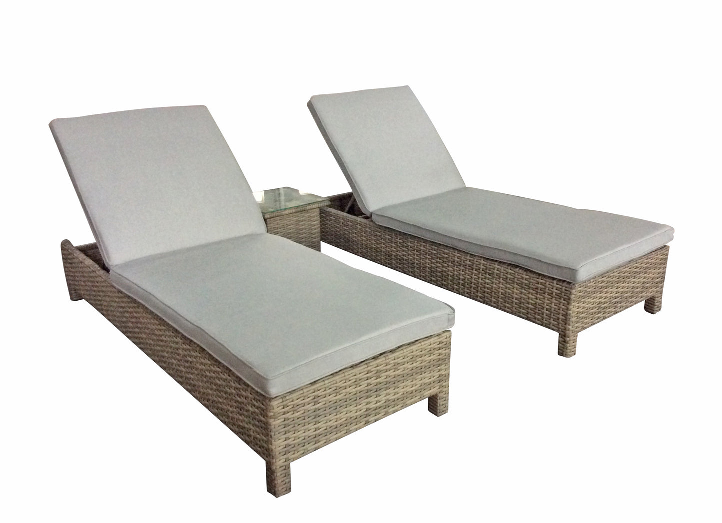 Rattan pair of Sun Loungers with Table in Natural | Sarena | Sare0046