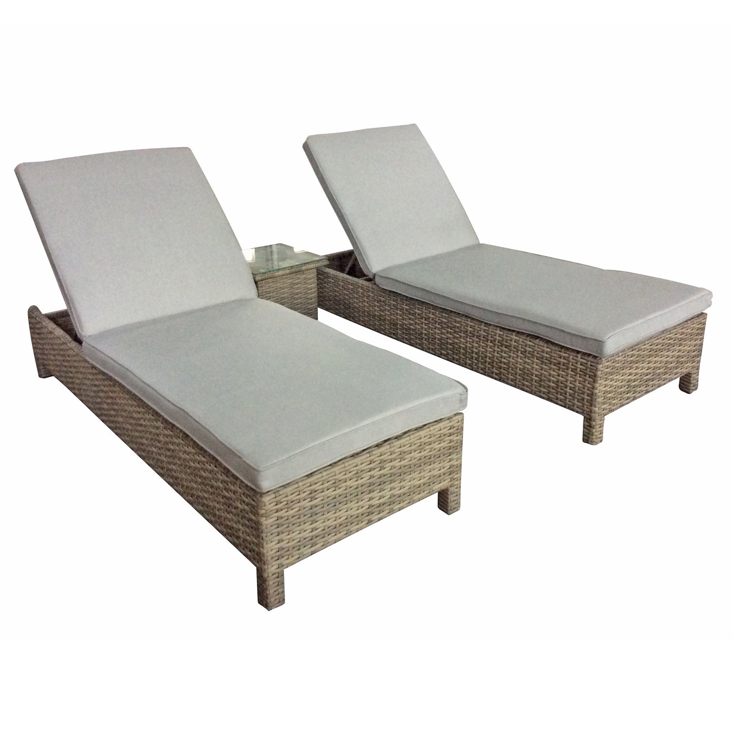 Rattan pair of Sun Loungers with Table in Natural | Sarena | Sare0046