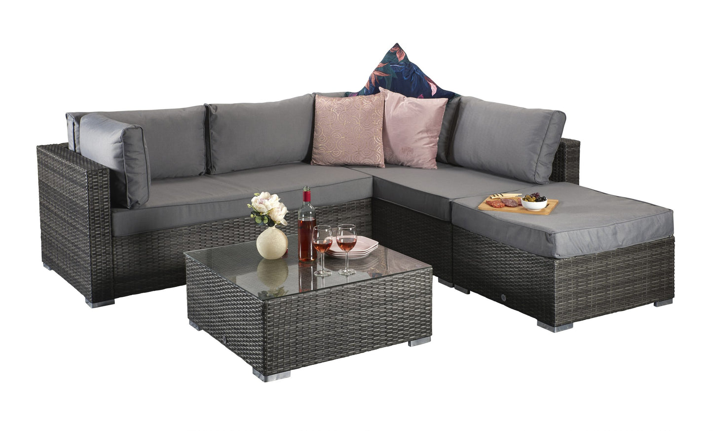 Savannah Rattan Corner Sofa Set in Grey | Sava0093