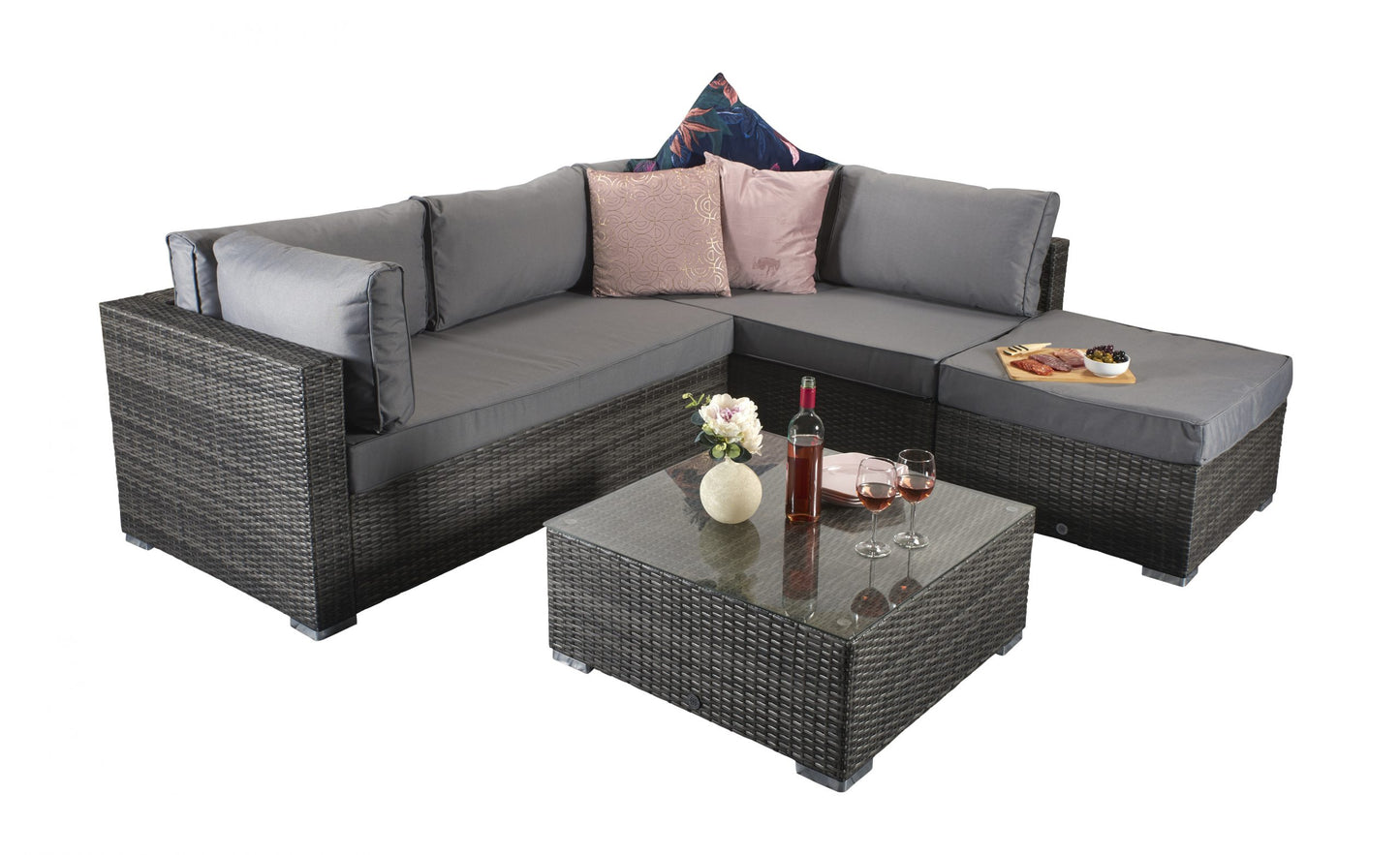 Savannah Rattan Corner Sofa Set in Grey | Sava0093