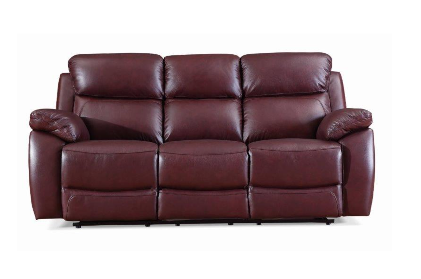 Rivoli Manual Recliner 3 + 2 Seater Leather Sofas in Burgundy - Homeflair