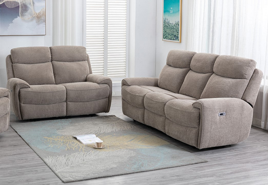 Sofia Electric Recliner 3 + 2 Seater Sofas in Oatmeal Brown - Homeflair