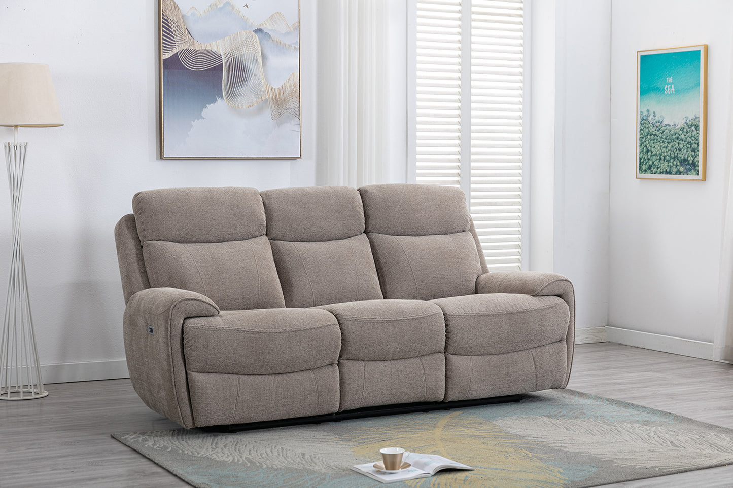 Sofia Electric Recliner 3 + 2 Seater Sofas in Oatmeal Brown - Homeflair