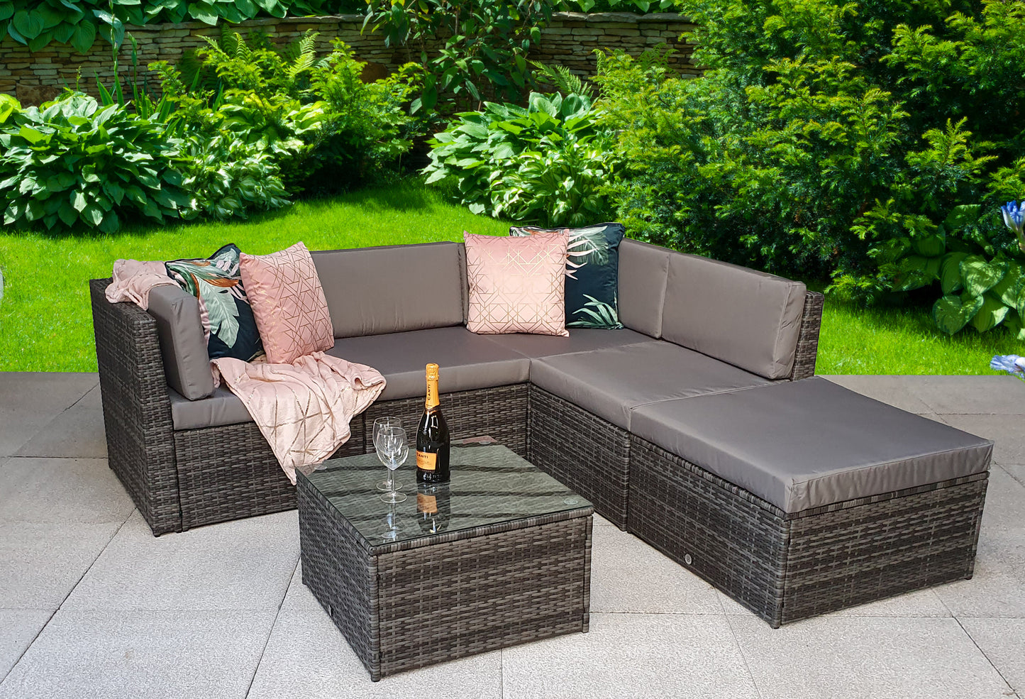 Rattan Stella Modular Corner Sofa + Table Grey | Stell0333