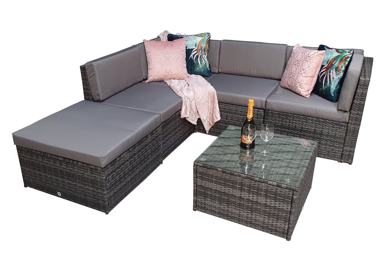 Rattan Stella Modular Corner Sofa + Table Grey | Stell0333
