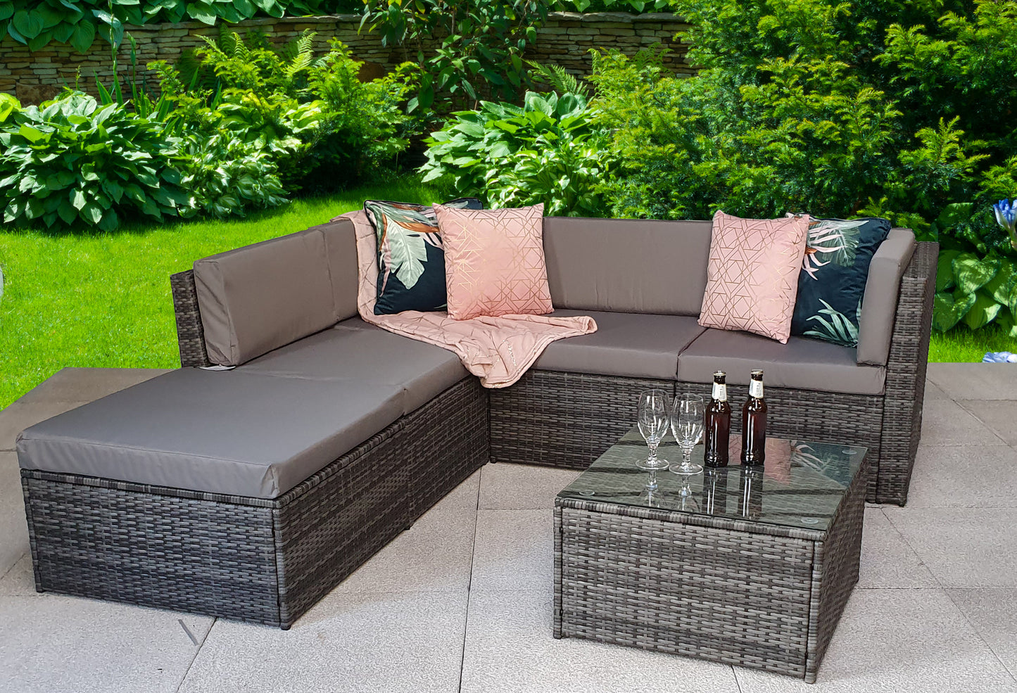 Rattan Stella Modular Corner Sofa + Table Grey | Stell0333