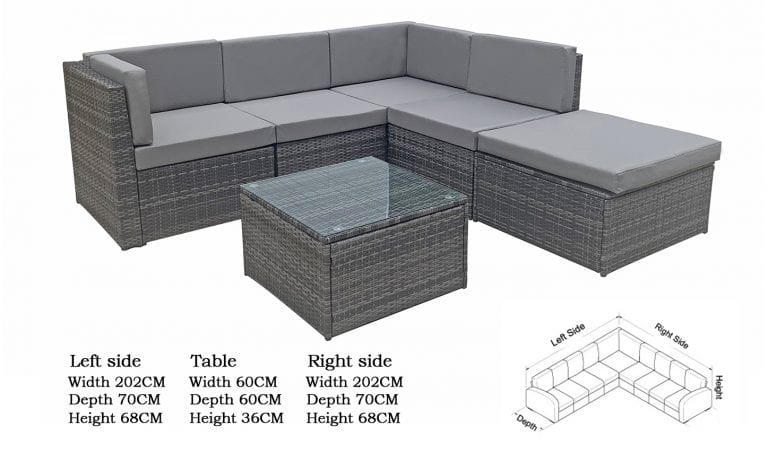Rattan Stella Modular Corner Sofa + Table Grey | Stell0333