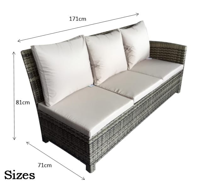 Rattan Charlotte Corner Sofa + Dining Table + 3 Stools Set Grey