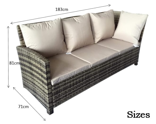 Rattan Charlotte Corner Sofa + Dining Table + 3 Stools Set Grey