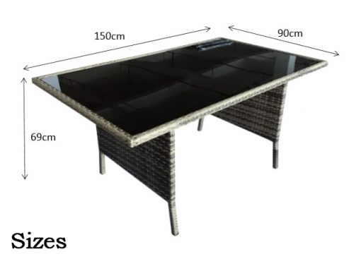 Rattan Charlotte Corner Sofa + Dining Table + 3 Stools Set Grey