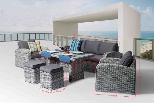 Rattan Kirkland 3 Seater Sofa + 2 Chairs Table + 2 Stool Set - Homeflair