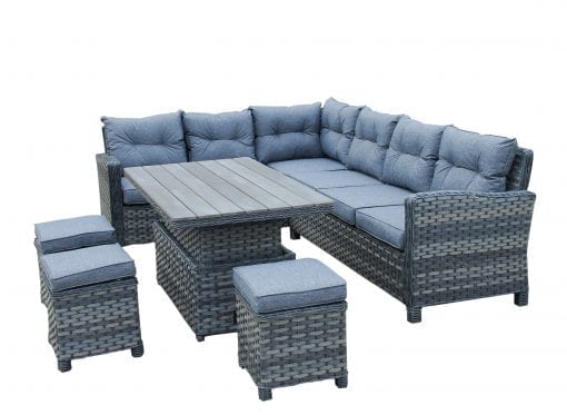 Rattan Kingston Grey Dining Corner sofa + Lift table set | King150G - Homeflair