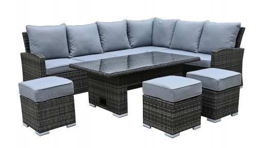 Rattan Grey Casual Dining Corner Sofa Set With Rising Table | Cambridge | Camb181G - Homeflair
