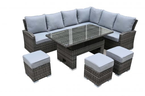 Rattan Grey Casual Dining Corner Sofa Set With Rising Table | Cambridge | Camb181G - Homeflair