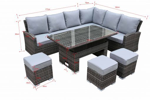 Rattan Grey Casual Dining Corner Sofa Set With Rising Table | Cambridge | Camb181G - Homeflair